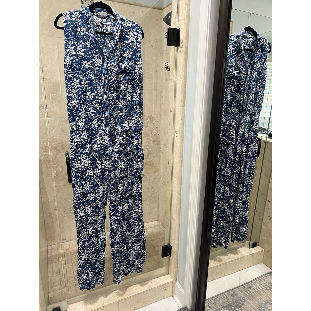 Soft Surroundings Nahla Gauzy Jumpsuit Blue Batik Floral Sleeveless 1X